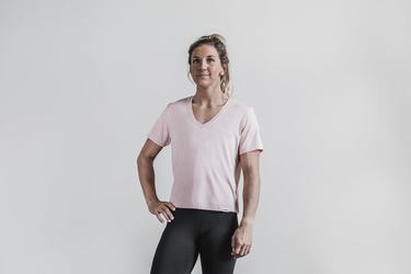 Nobull Lightweight V-Neck Women's T Shirts Rose | Australia (YS9540)